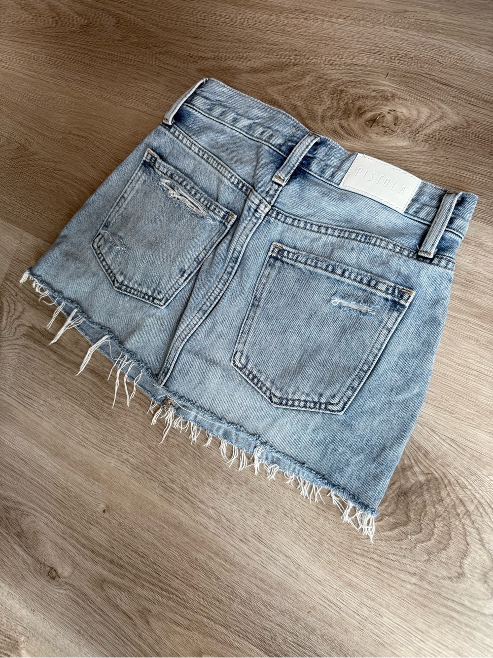 Pistola light blue frayed denim mini skirt